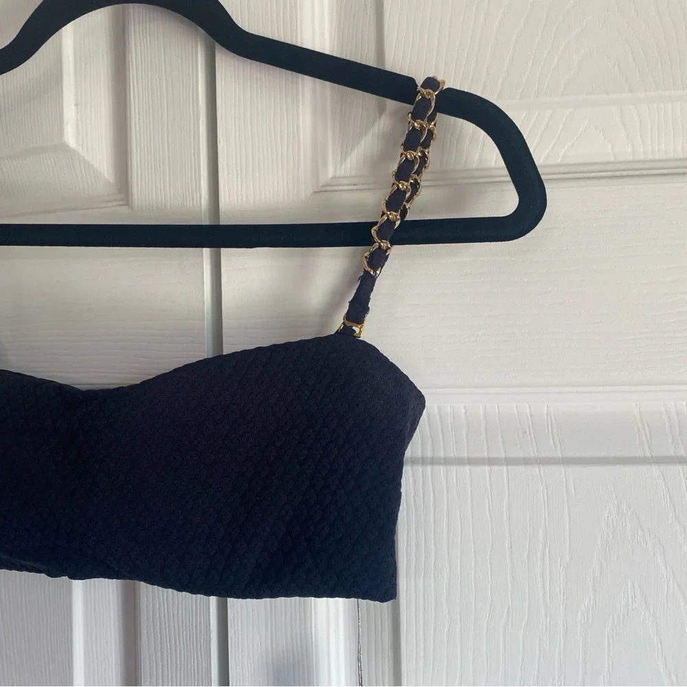Aquamanile Lady's Slipper Orchid Bandeau Bikini Top‎ Chain BLACK medium